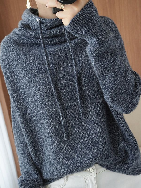 flowersverse Casual Loose 3 Colors Hooded Long Sleeves Sweater Top