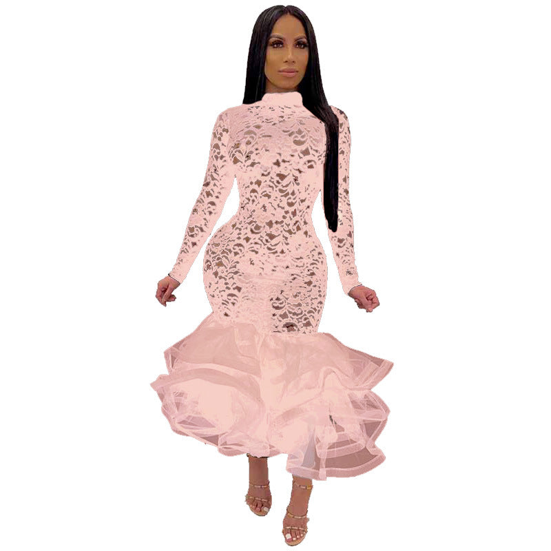 flowersverse High Waist Women's Dress Hollow Lace Plus Size Sexy Nightclub Skirt