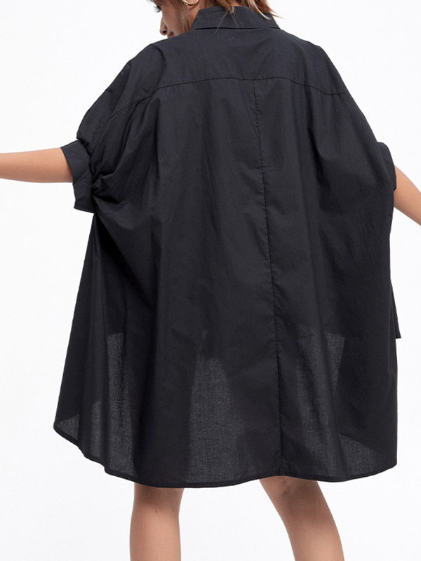 flowersverse Solid Color Batwing Sleeves High-Low Lapel Blouses&Shirts Tops