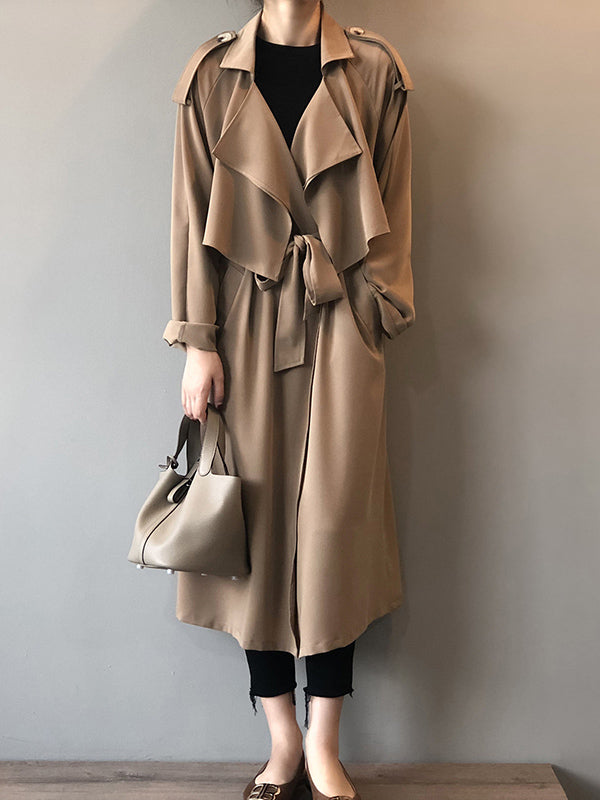 flowersverse Khaki&Black Vintage Notched Collar Thin Trench Coat