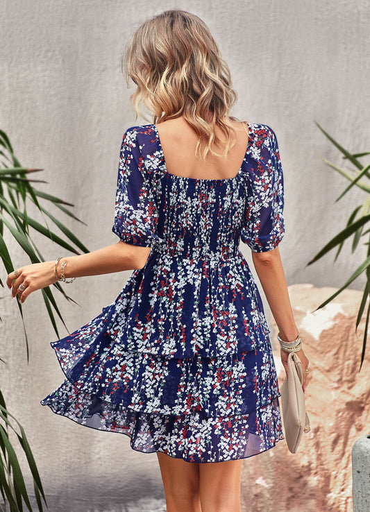 flowersverse THINK GARDEN PRINTED FLORAL MINI DRESS - NAVY