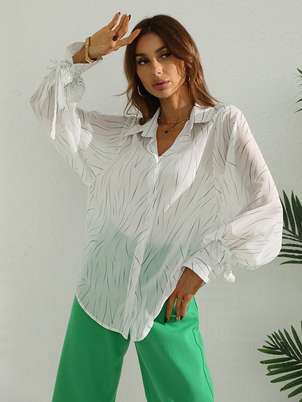 flowersverse White Printed Long Sleeve Blouse