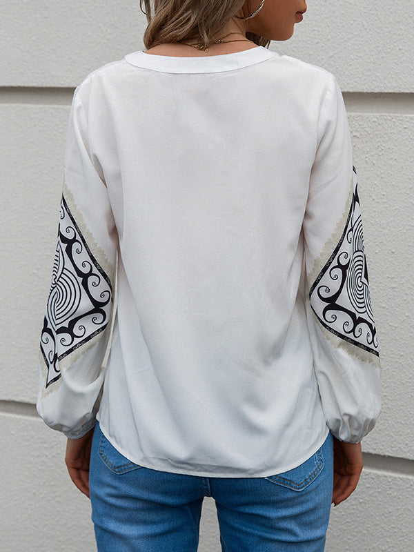 flowersverse Casual Buckle Printed V-Neck T-Shirt