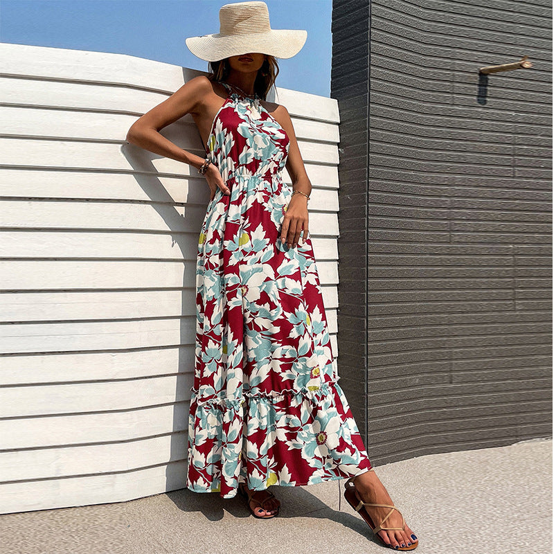 flowersverse Women's Summer Fashion Suspenders With Slits To Show Thin Sleeveless Printing And Dyeing Floral Dress