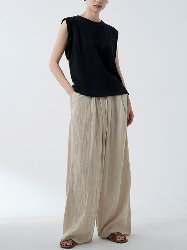 flowersverse See-Through Solid Color Loose Sleeveless Round-Neck Vest Top