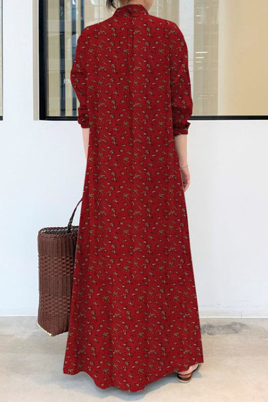 flowersverse Fashion Casual Print Split Joint Turndown Collar A Line Dresses