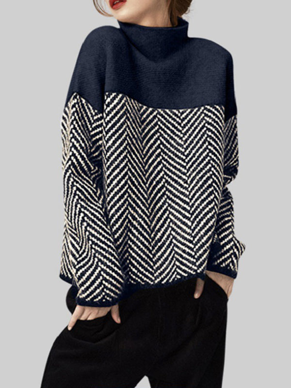 flowersverse Casual Loose High-Neck Sweater Tops