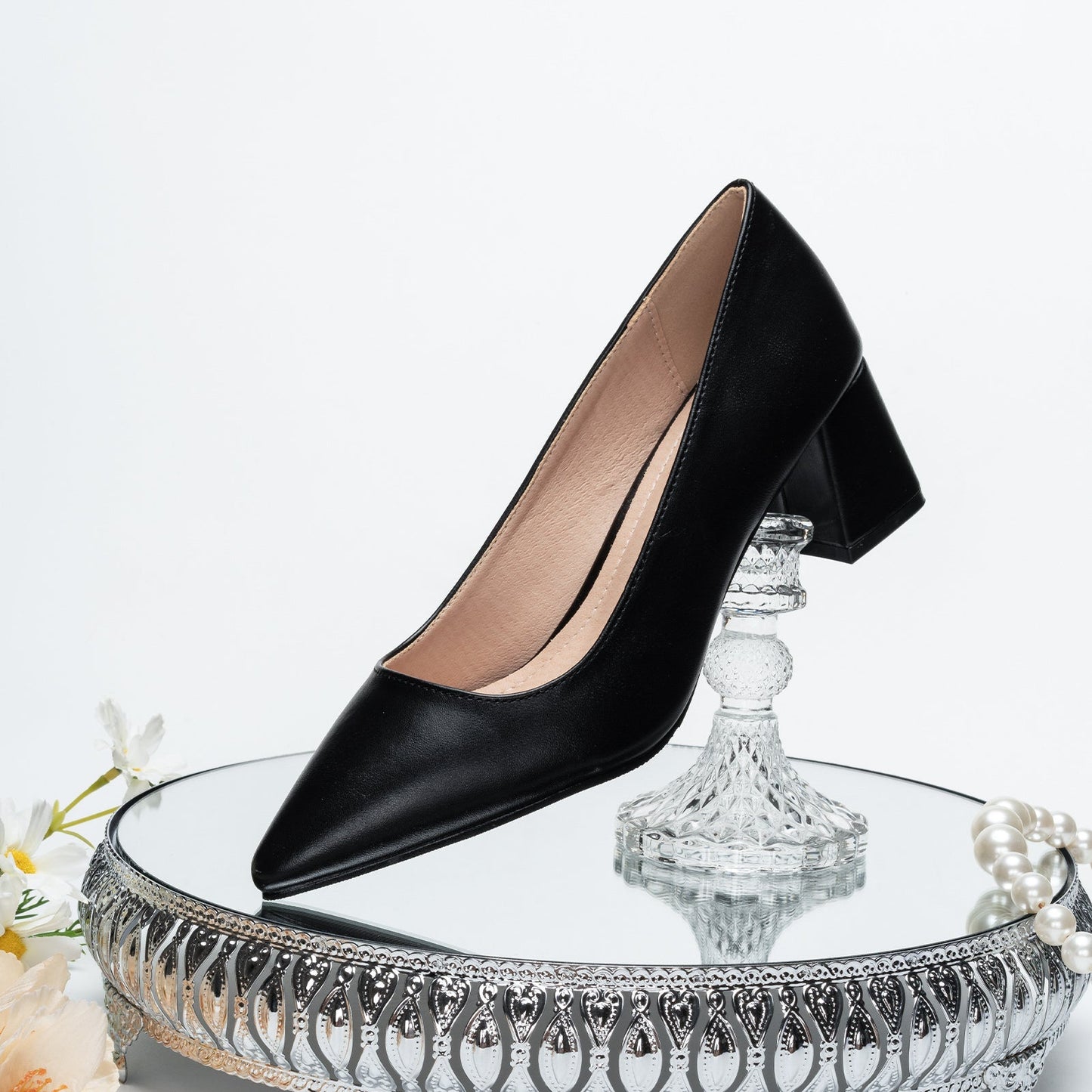 flowersverse Solid Color Pumps Chunky Heels