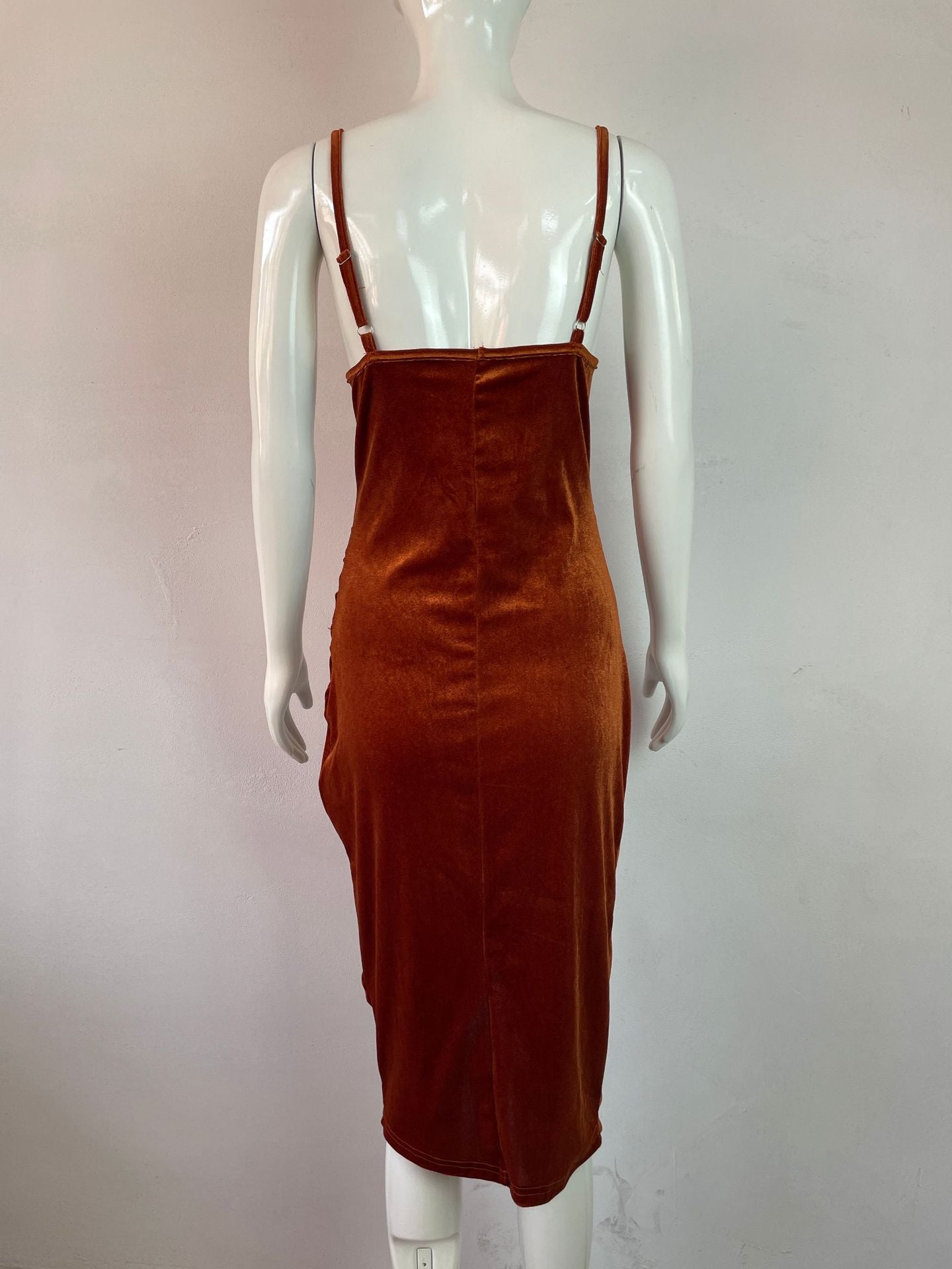 flowersverse Spring Summer Ladies Fashion Chic Slit Pleated velvet Strap Dress Evening Dress