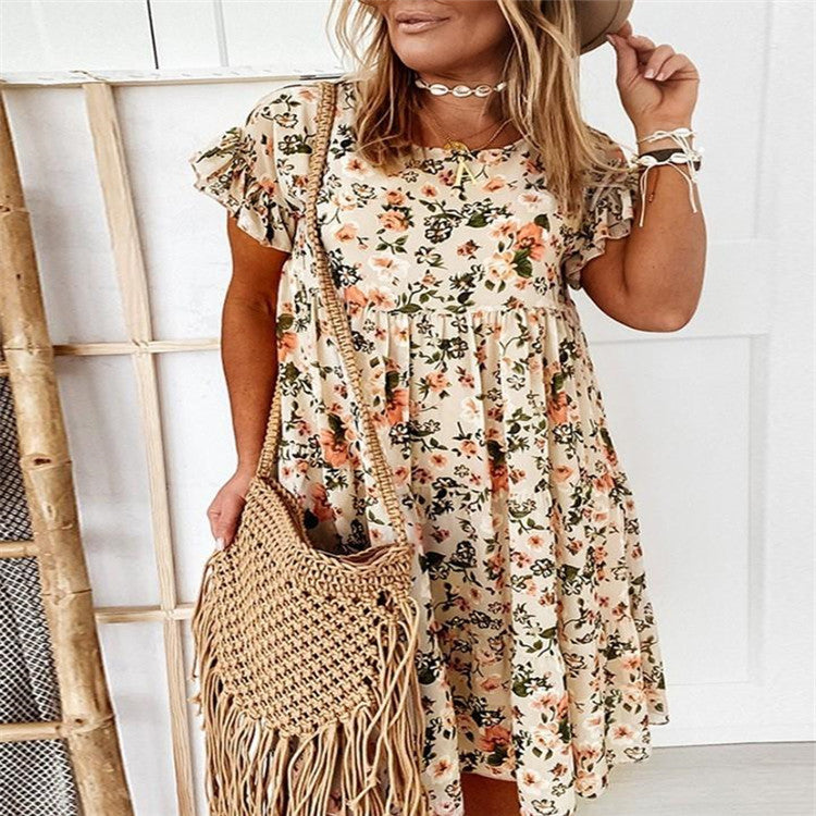 flowersverse Floral Print Short-sleeved Loose Dress
