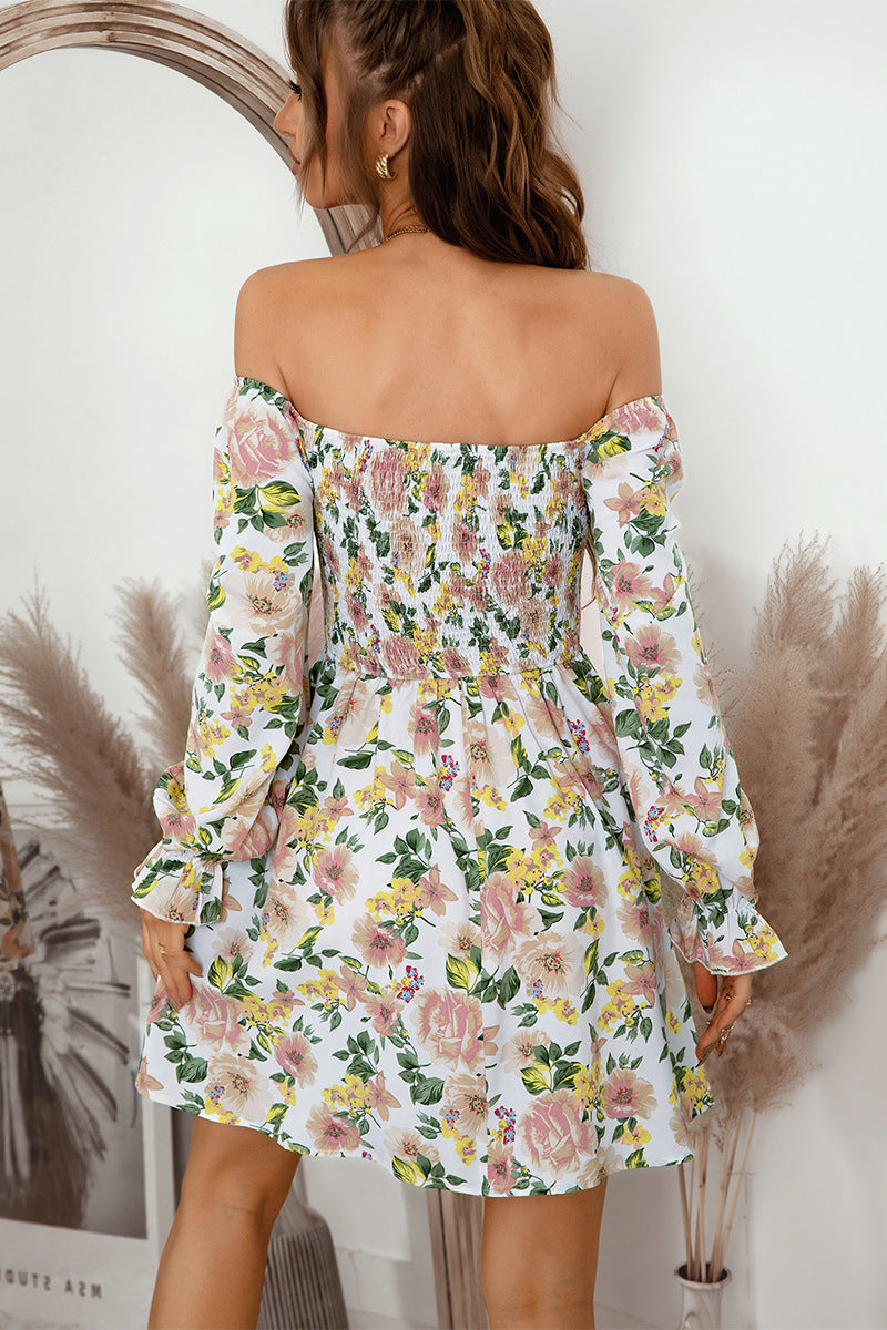 flowersverse Chic Floral Smocked Flounce Sleeve Square Neck Mini Dress