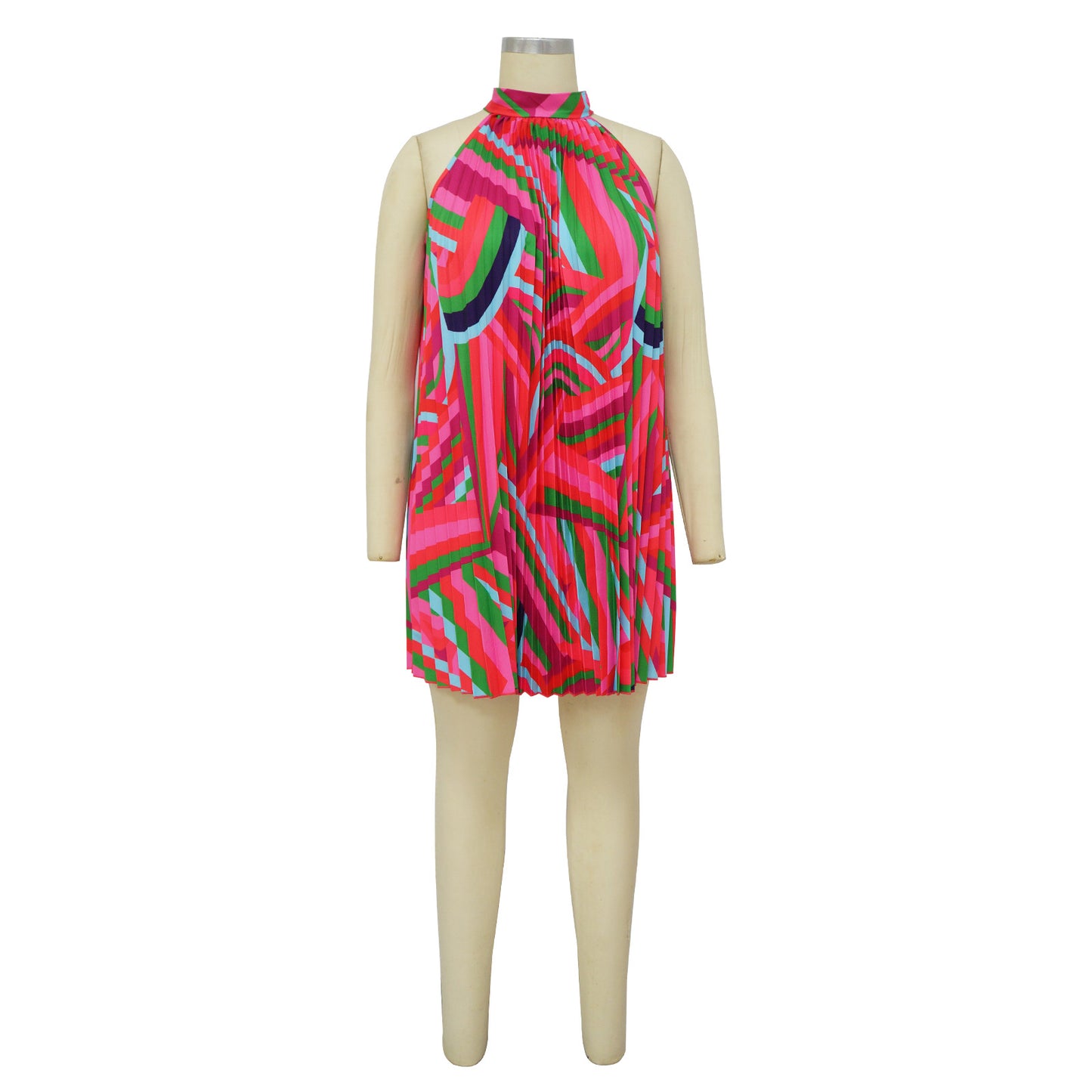 flowersverse Women's Beach Dress Off Shoulder Sleeveless Printed Pleated Dress