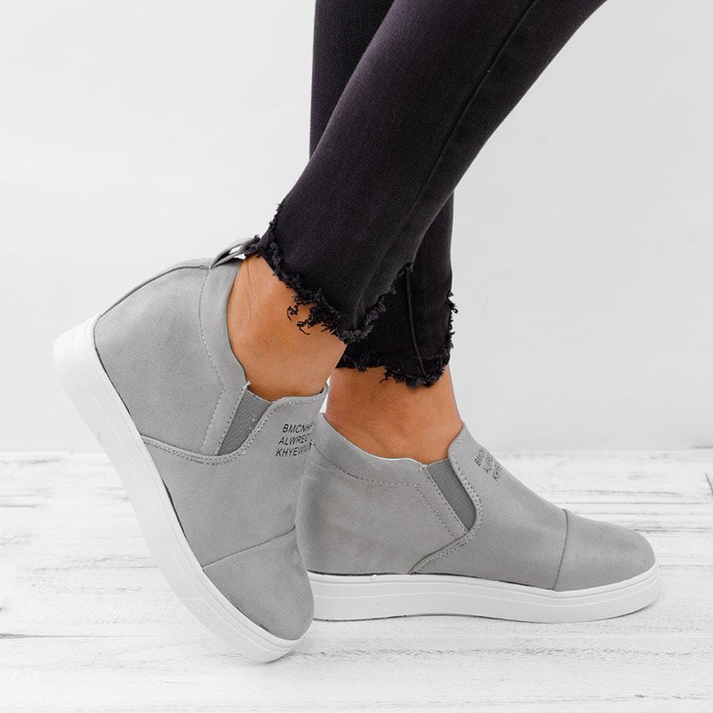 flowersverse Women Faux Suede Wedge heel Sneakers Slip on Breathable Shoes