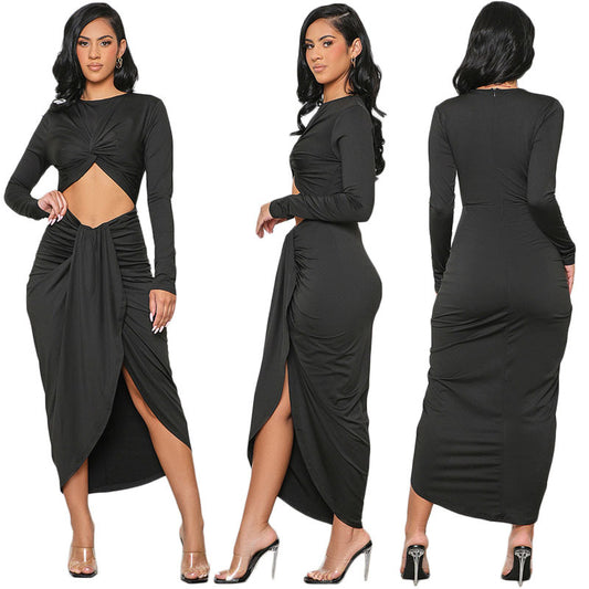 flowersverse Women's Clothing Autumn/Winter Solid Color Sexy Tight Fitting Bodycon Dress