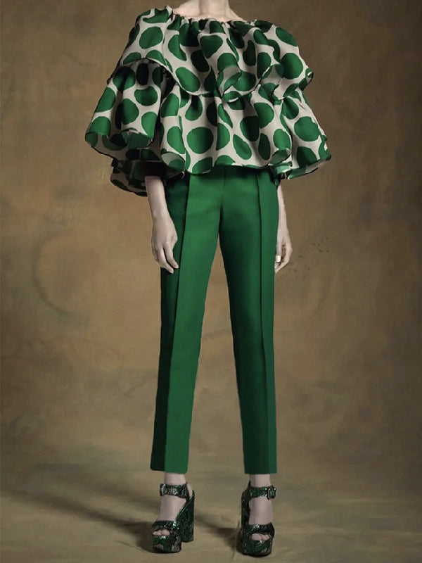 flowersverse Trendy Tops Loose Tiered Falbala Polka Dot Blouses&Shirts Tops