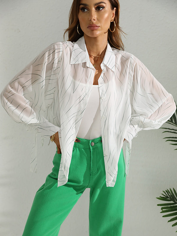 flowersverse White Printed Long Sleeve Blouse