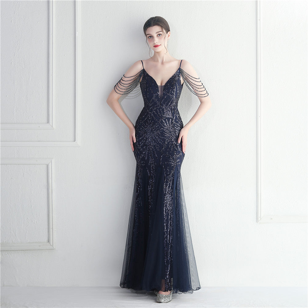 flowersverse Plus Size Women Sequined Formal Party Maxi Evening Dress