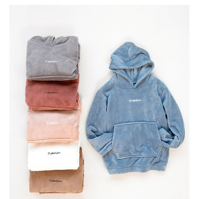 flowersverse Women's Sweatshirt Tracksuit Pants Sets Pajamas Basic Black Blue Casual Daily Solid Color Hooded One-Size Plus Size