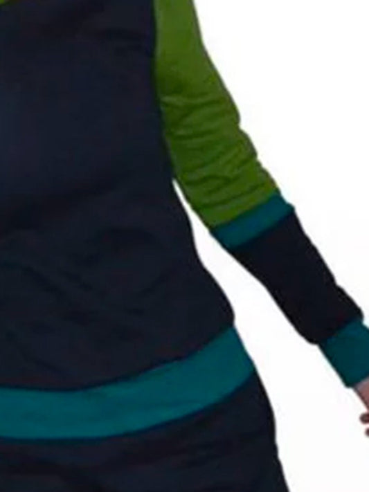 flowersverse Long Sleeve Hoodie Color-Block Knitting Dress