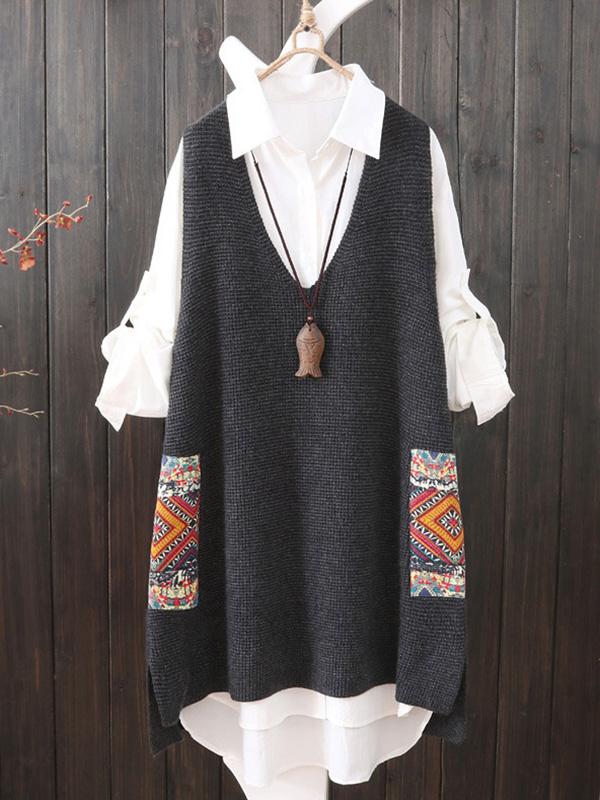 flowersverse Loose Printed V-Neck Vest