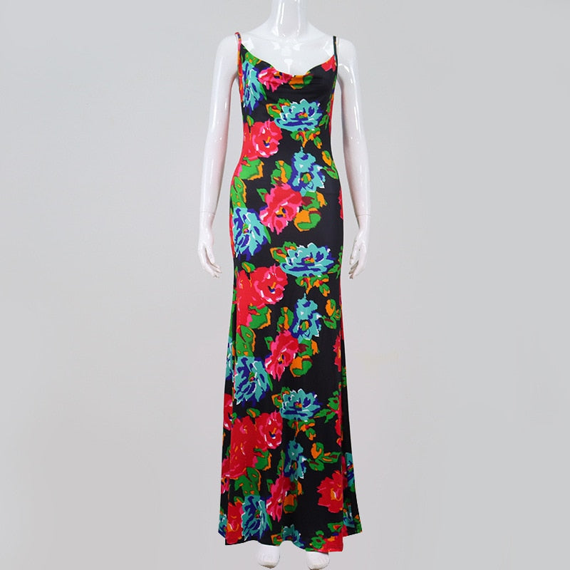 flowersverse Graduation Party dress Fashionkova Spaghetti Strap Women's Slip Dress Floral Print Sexy Backless Maxi Dresses Party Club Beach Long Dress Fall