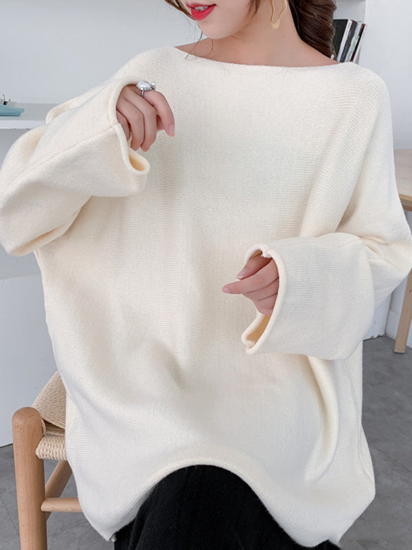flowersverse Simple Solid Color Round-Neck Sweater