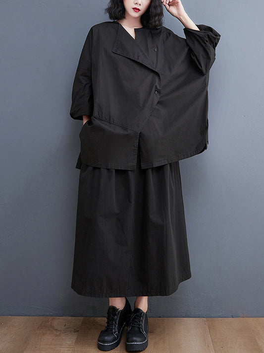 flowersverse Casual Buttoned Cardigan Top&Elasticity Skirt 2 Pieces Set