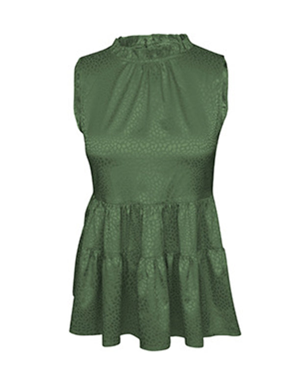 flowersverse Casual Sleeveless Falbala Round-Neck Vest Top