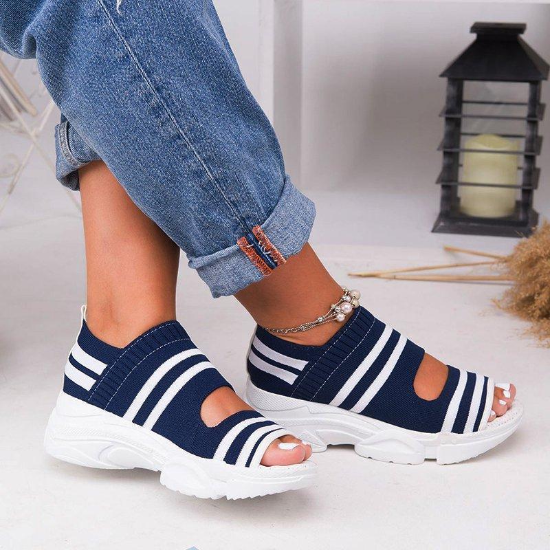 flowersverse Fashionkova New Women Sandals High Heels Platform Women Shoes Summer Female Flats Knitting Slip On Peep Toe Casual Women Sandals