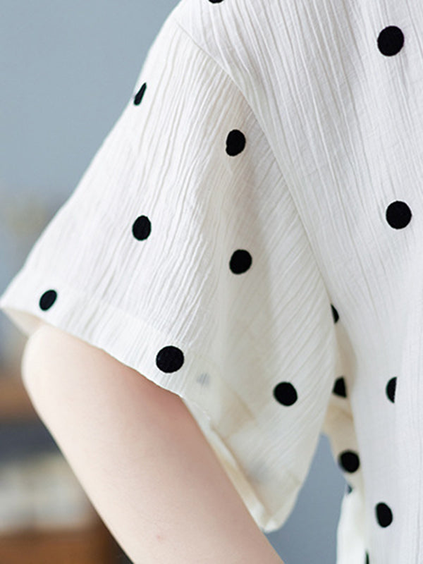 flowersverse Artistic Retro Loose Polka-Dot Blouse
