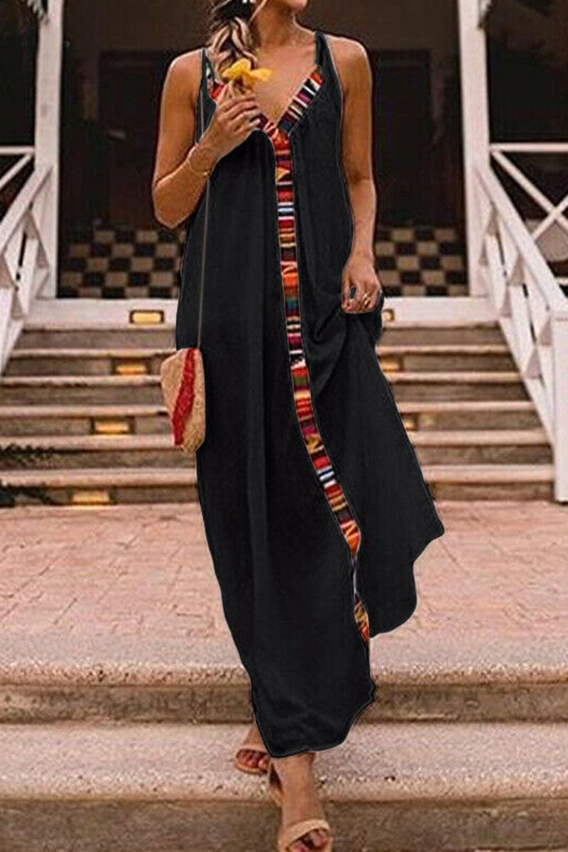 flowersverse Casual Geometric Split Joint Sling Maxi Dresses