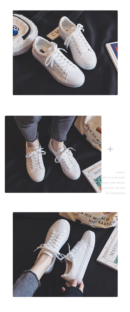 flowersverse Women's Shoes New Fashion Casual Platform Soild Leather Classic Cotton Women Vulcanize Shoes Casual Lace-up White Shoes Sneakers