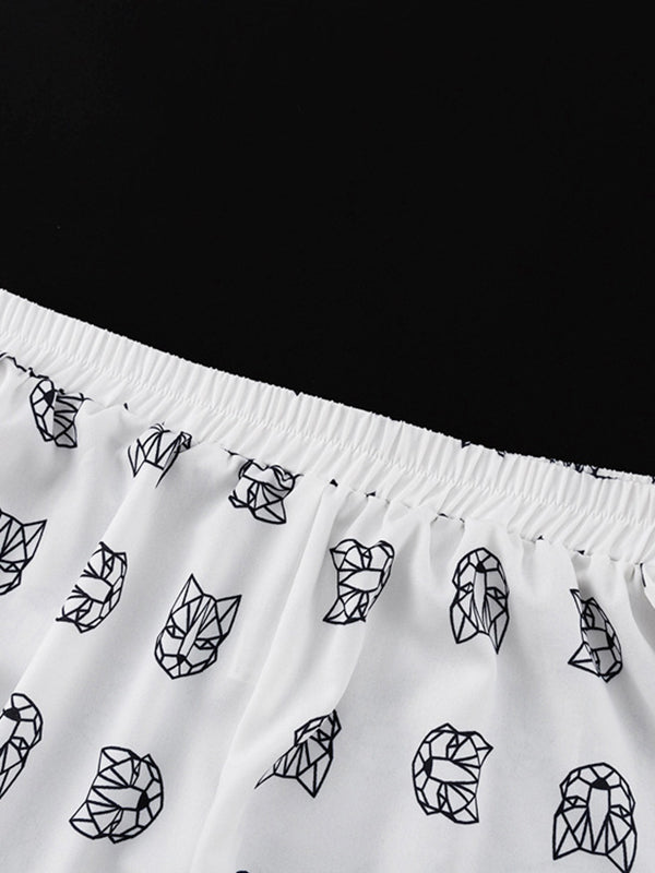 flowersverse Loose Printed Long Sleeves Tied Waist Robes + High-Waisted Short Bottom Robes Pajama Sets