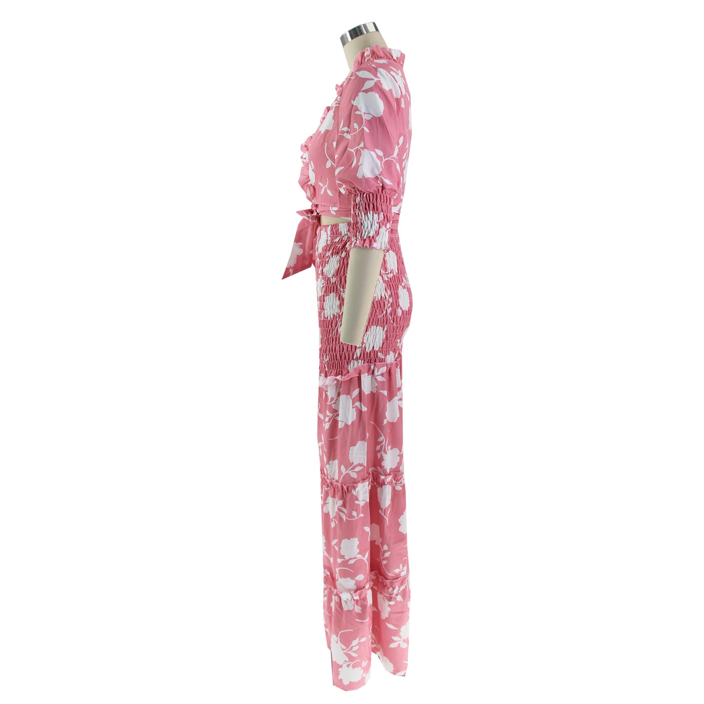 flowersverse Women's Lace-Up Printed Two-Piece Suit Wide Leg Pants Plus Size