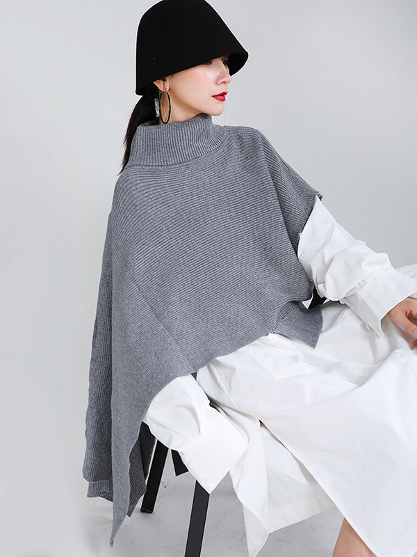 flowersverse Original Solid High-Neck Irregularity Sweater