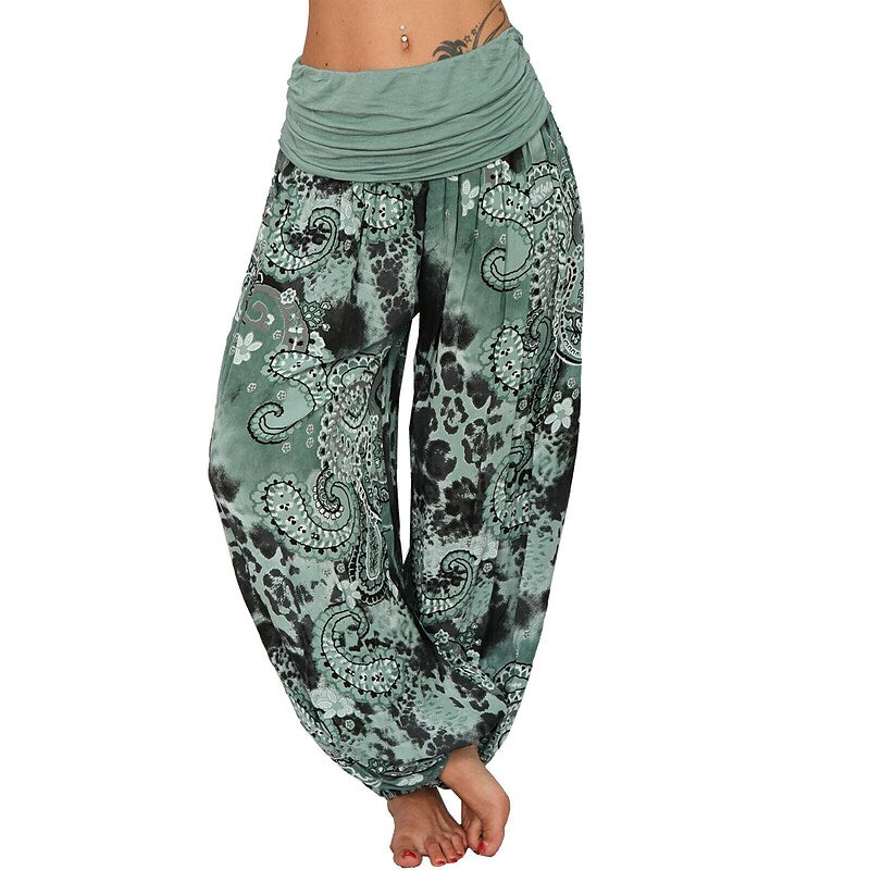flowersverse Women‘s Yoga Harem Pants Quick Dry Yoga Gym Workout Pilates Pants Bloomers Bottoms Boho Green / Black Army Green Khaki Plus Size Sports Activewear Loose / Athletic / Casual / Athleisure