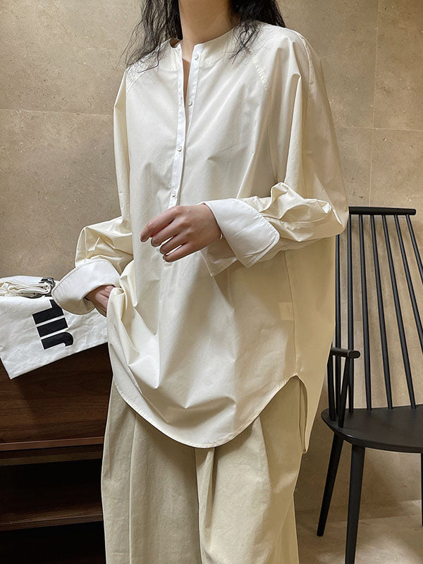flowersverse Urban Long Sleeves Loose Contrast Color Round-Neck Blouses&Shirts Tops