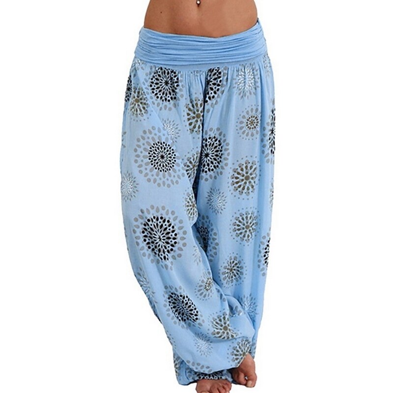 flowersverse Women's Yoga Pants Quick Dry Moisture Wicking Zumba Belly Dance Yoga Bloomers Black Green Yellow Plus Size Sports Activewear Stretchy Loose / Dusty Blue