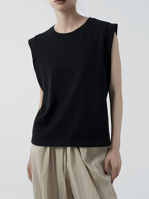 flowersverse See-Through Solid Color Loose Sleeveless Round-Neck Vest Top