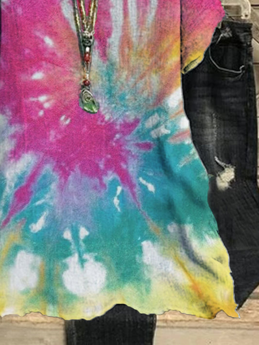 flowersverse Plus Size Vintage Boho Holiday Casual Shift Holiday Short Sleeve Weaving Dress