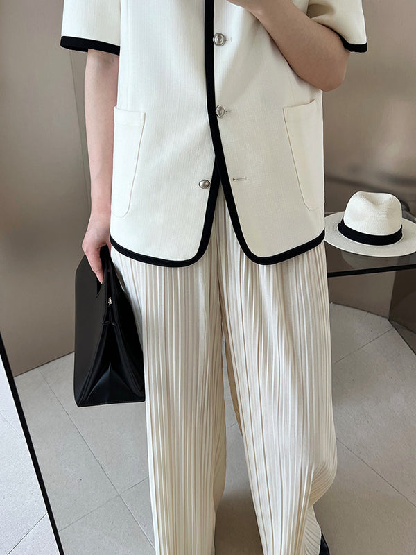 flowersverse Pleated Solid Color Wide Leg Pants Bottoms
