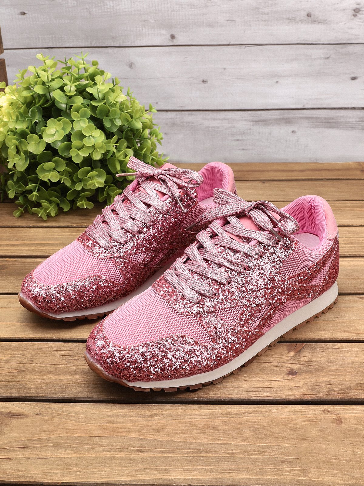 flowersverse Women Muffin Rhinestone New Crystal Platform Sneakers