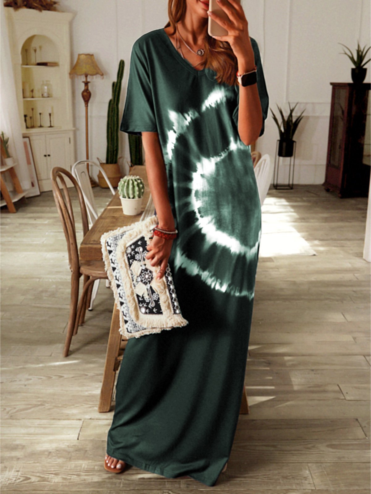 flowersverse Ombre/tie-Dye Short Sleeve Knitting Dress