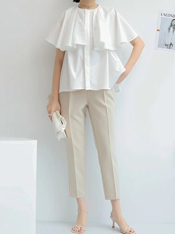 flowersverse Falbala Loose Short Sleeves Round-neck Blouses&shirts Tops