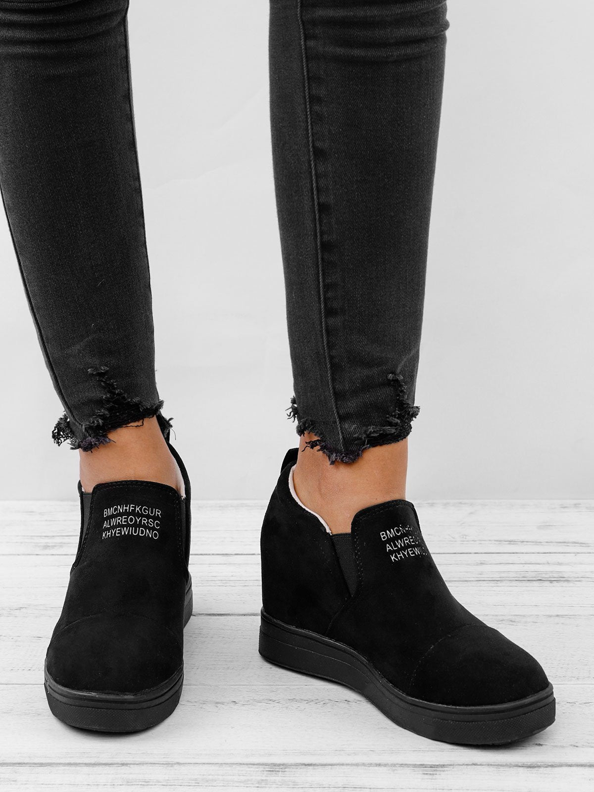 flowersverse Women Faux Suede Wedge heel Sneakers Slip on Breathable Shoes