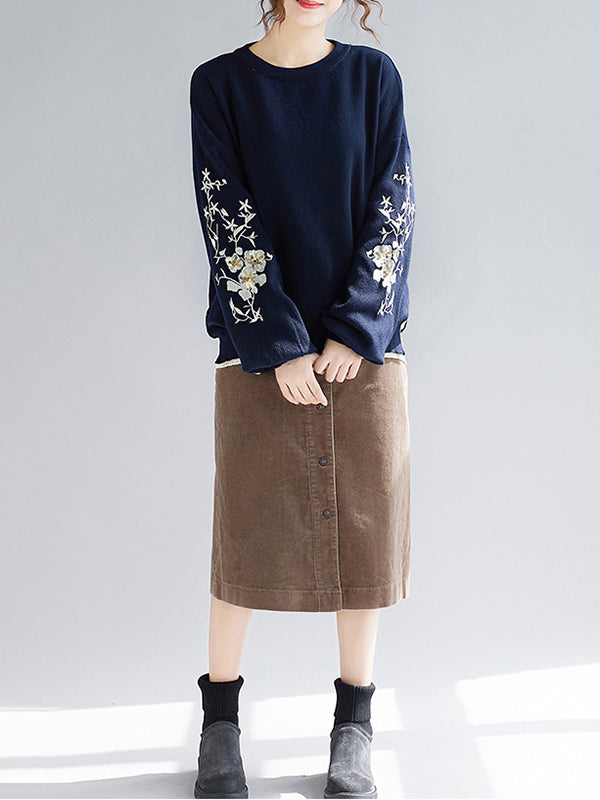 flowersverse Original Embroidere Round-Neck Knitting Sweater