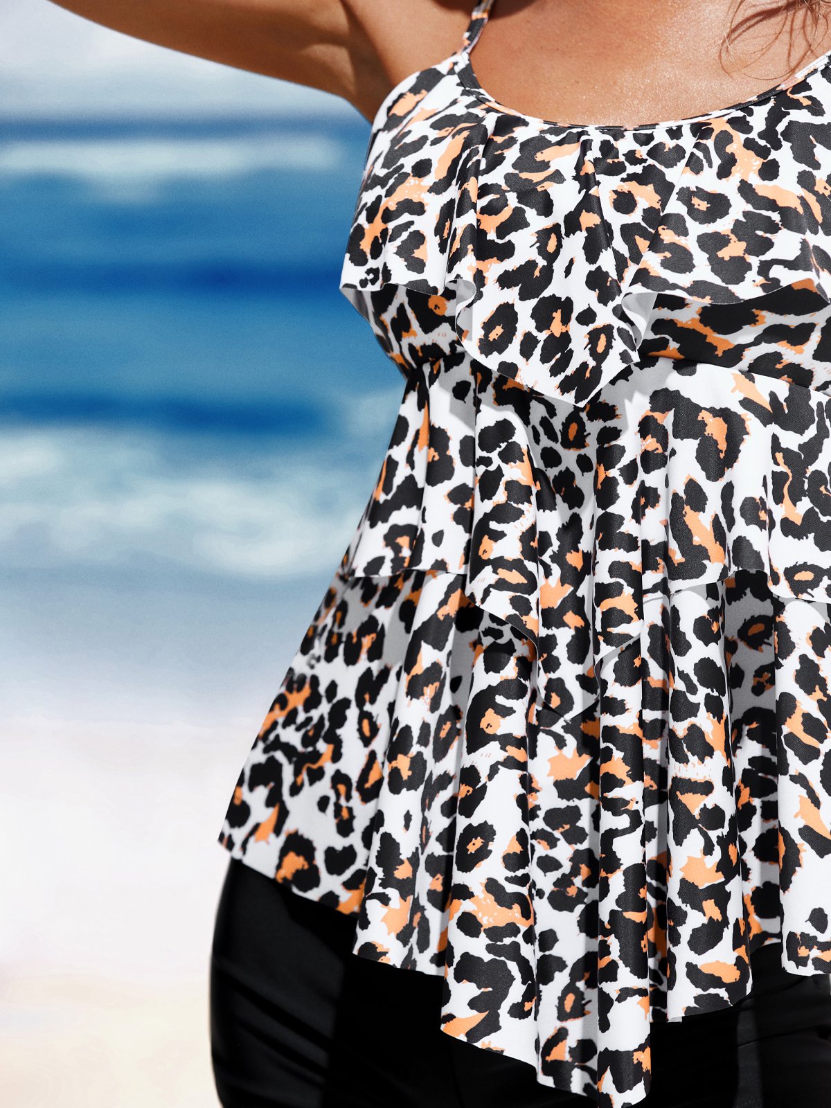 flowersverse Vacation Leopard Printing Scoop Neck Tankinis Two-Piece Set