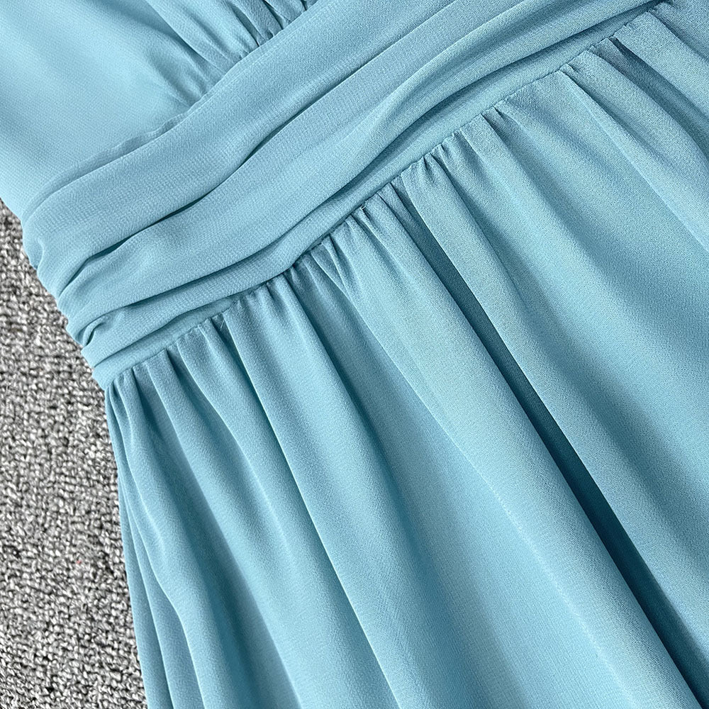 flowersverse Women's chiffon long dress double v-neck sleeveless a swing evening dress