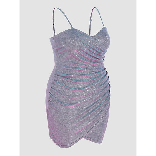 flowersverse Women's Plus Size Party Dress Bodycon Sheath Dress Solid Color Mini Dress Sleeveless Ruched Strap Sexy Party Purple Summer Spring L XL XXL 3XL 4XL
