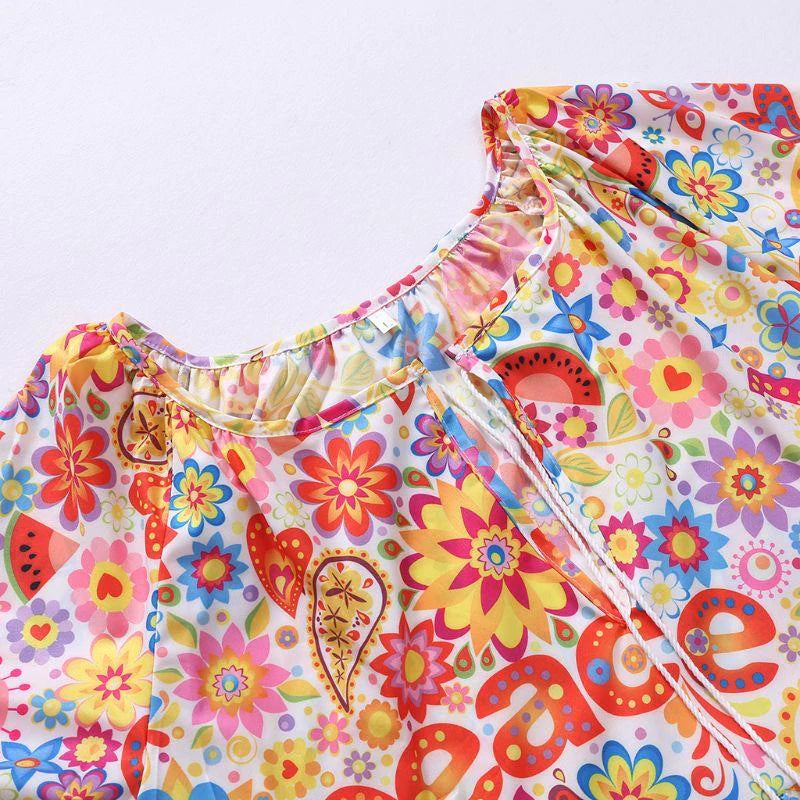 flowersverse Summer Women Boho Floral Long Sleeve Dress Holiday Beach Shirt Dress Ladies Print Mini Dress Plus Size